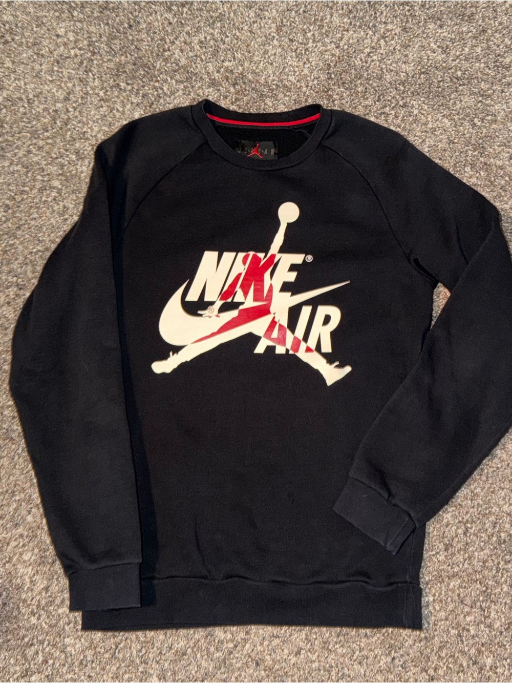 Jordan Men’s Black Crewneck with Cream and Red Logo size large